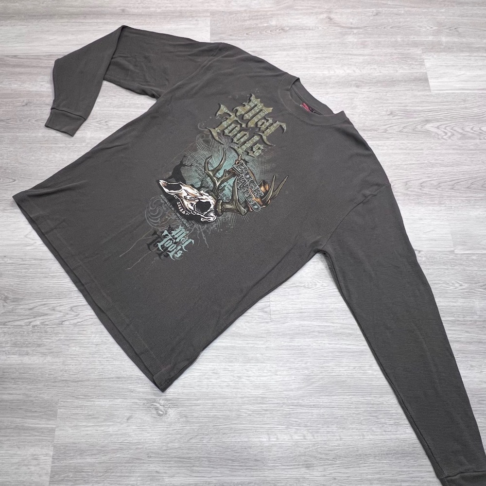 Mac Tools Buck Wild Graphic Thermal Shirt‎ Mens XL Gray Waffle Knit Long Sleeve